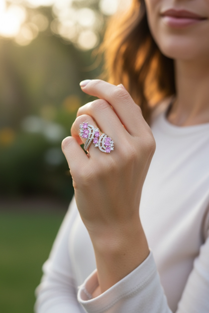 925 SS Pink Saphhire Oval Cut Ring