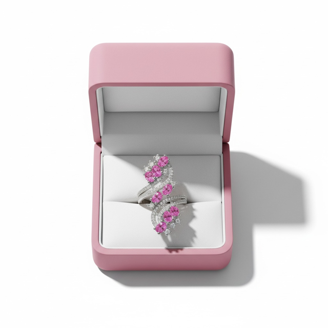 925 SS Pink Saphhire Oval Cut Ring