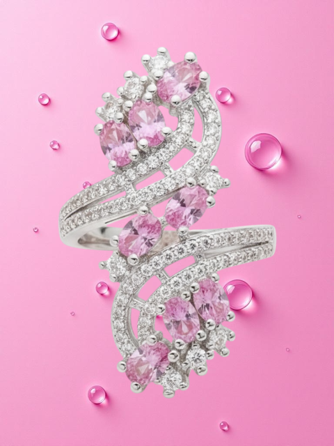 925 SS Pink Saphhire Oval Cut Ring