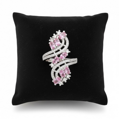 925 SS Pink Saphhire Oval Cut Ring