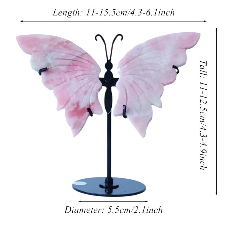 Brazilian Pink Opal Butterfly Wings with Metal Stand (4.3"–4.7")