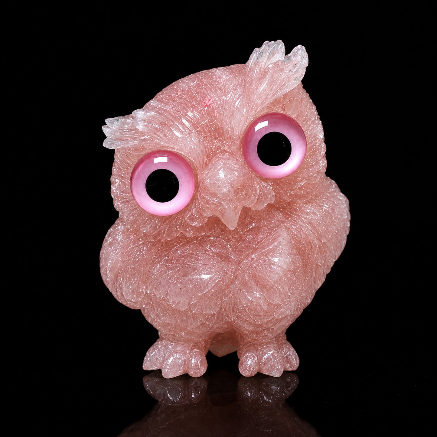 2.5" Natural Rose Quartz Crystal Owl Figurine – Handcrafted Macadam Epoxy