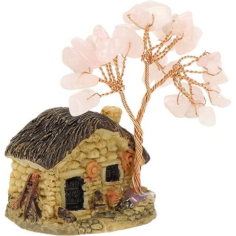 Rose Quartz Crystal Tree Feng Shui Crystal Love Tree with Miniature House