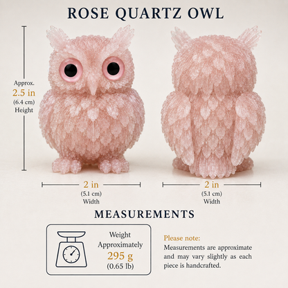 2.5" Natural Rose Quartz Crystal Owl Figurine – Handcrafted Macadam Epoxy
