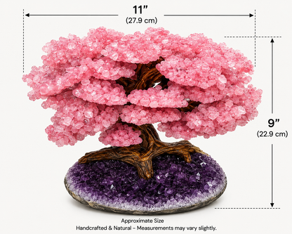 Rose Quartz Gemstone Tree on Natural Amethyst Geode