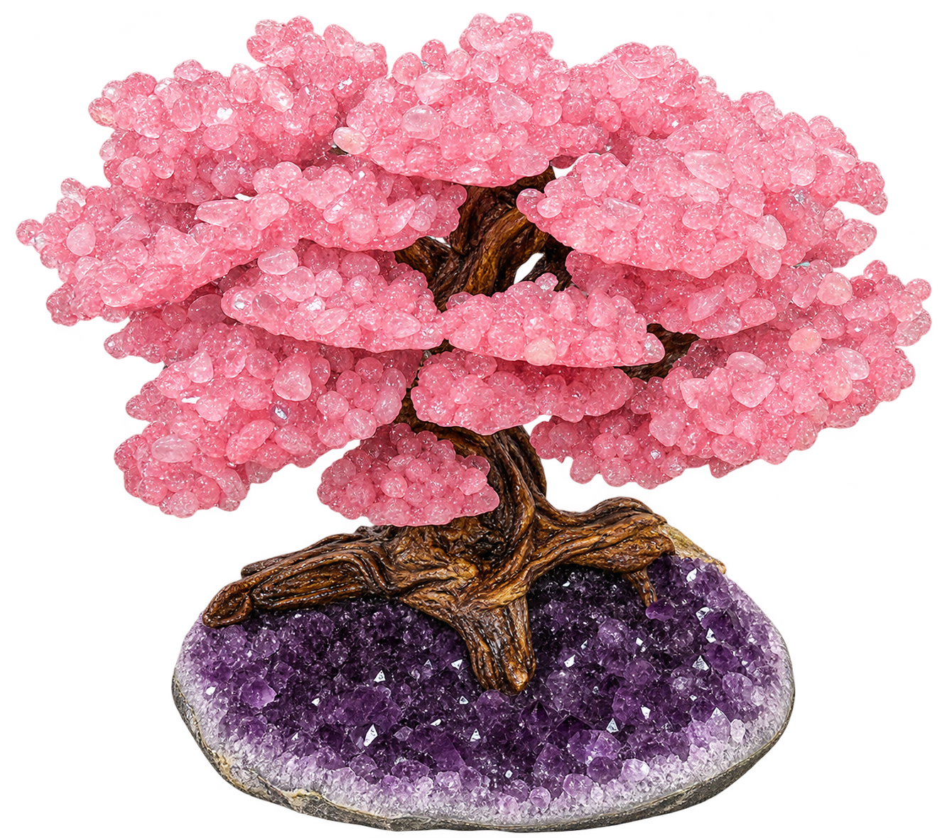 Rose Quartz Gemstone Tree on Natural Amethyst Geode