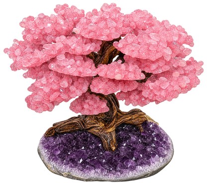 Rose Quartz Gemstone Tree on Natural Amethyst Geode