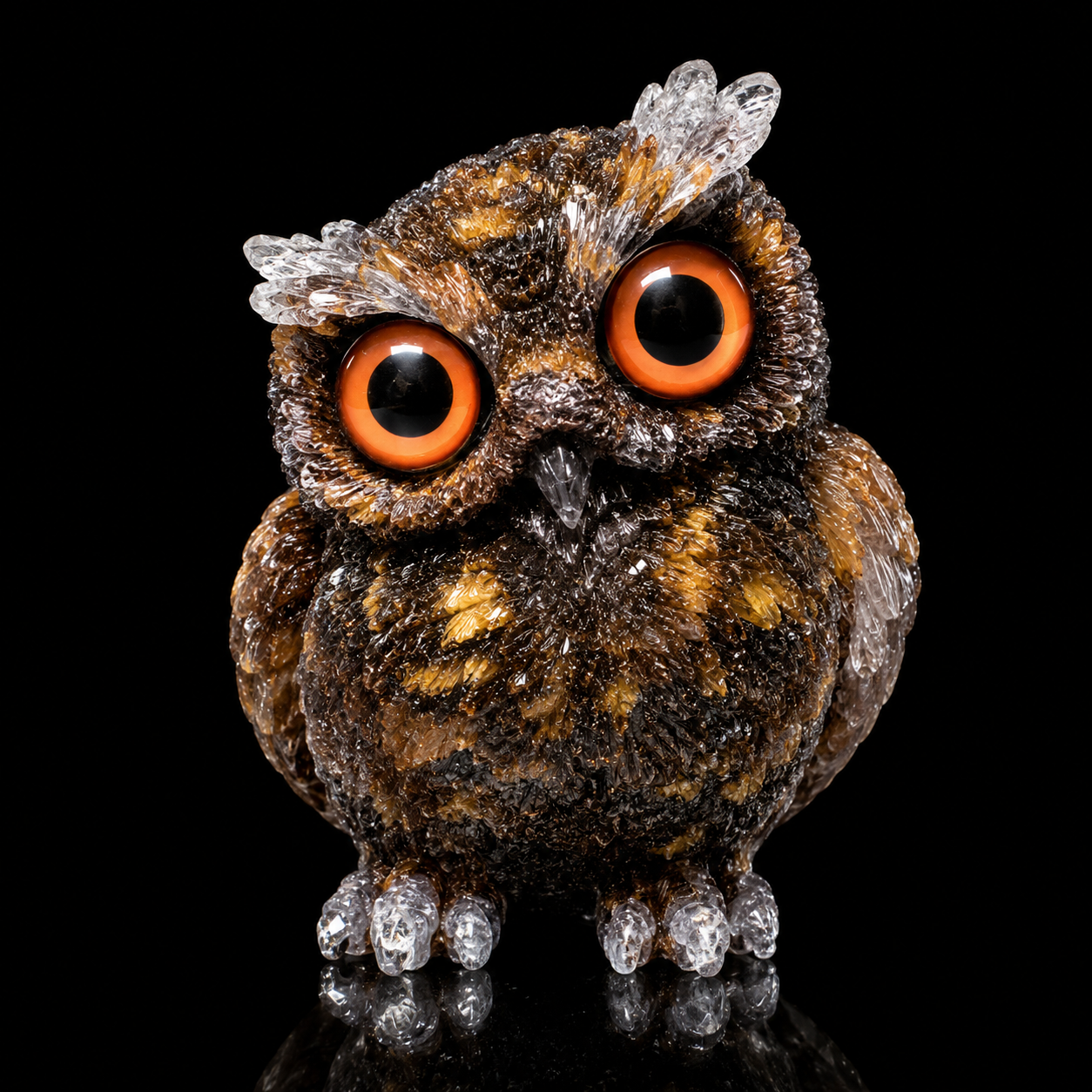 Natural Tiger’s Eye crystal owl figurine handcrafted with macadam epoxy