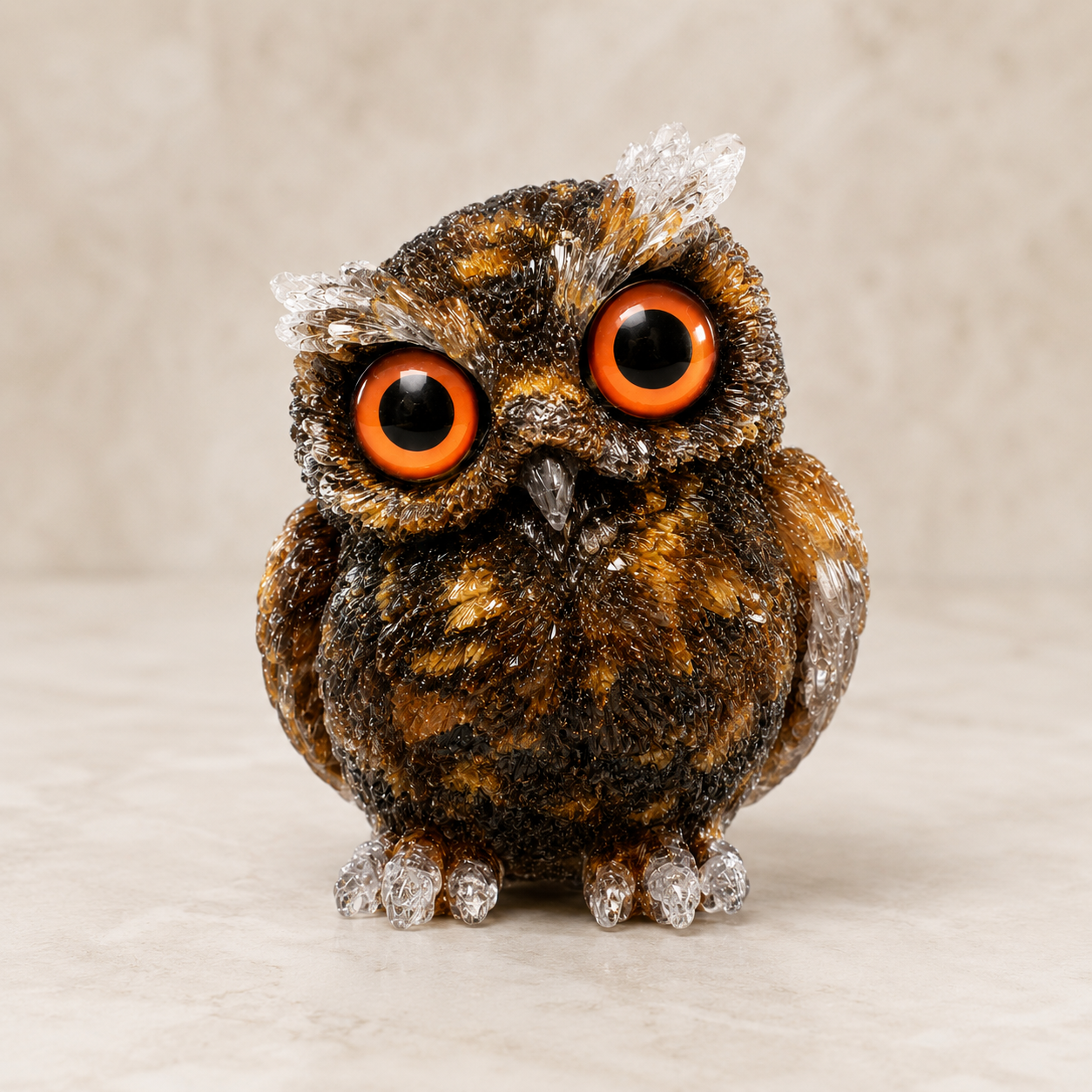 2.5" Natural Tiger’s Eye Crystal Owl Figurine – Handcrafted Macadam Epoxy
