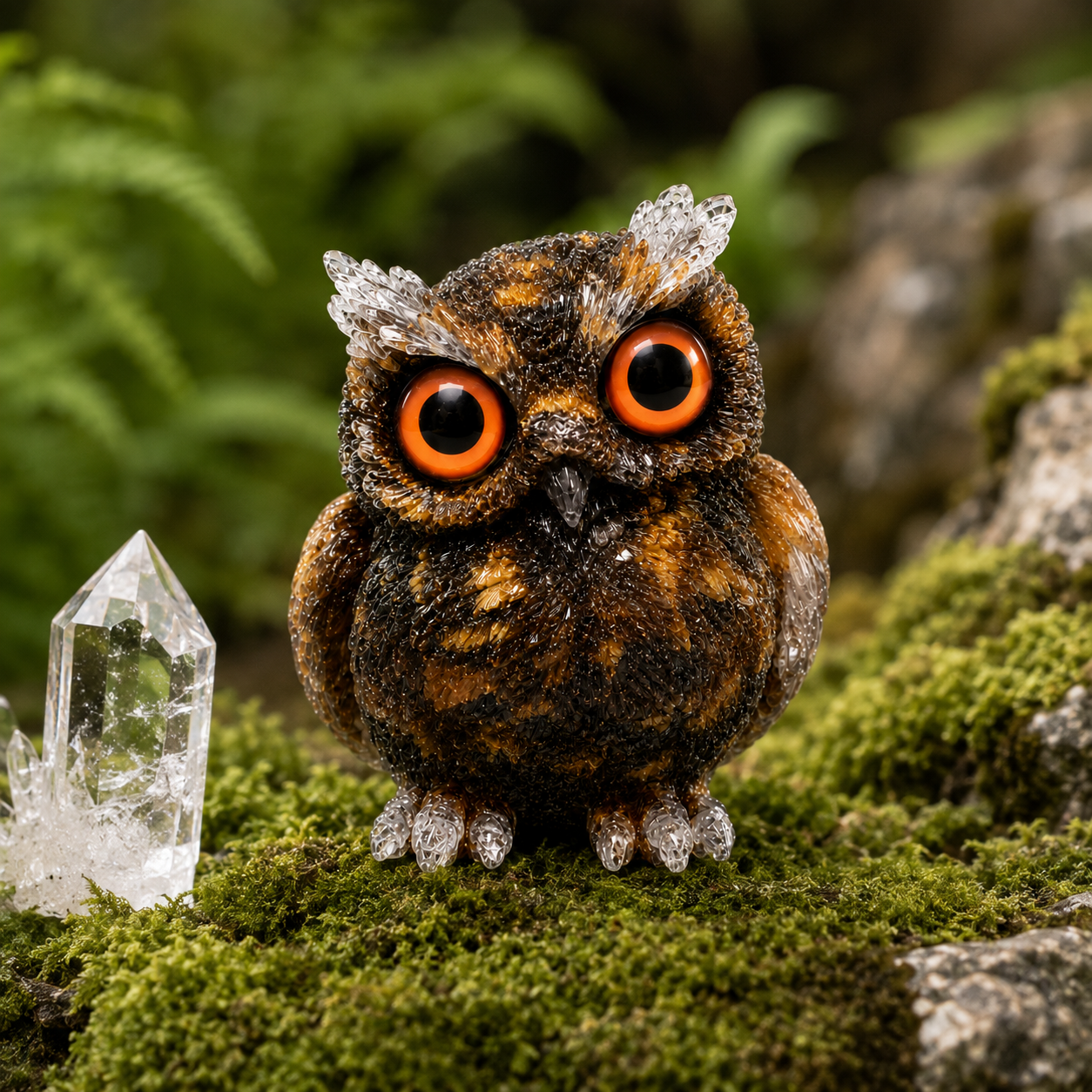 2.5" Natural Tiger’s Eye Crystal Owl Figurine – Handcrafted Macadam Epoxy