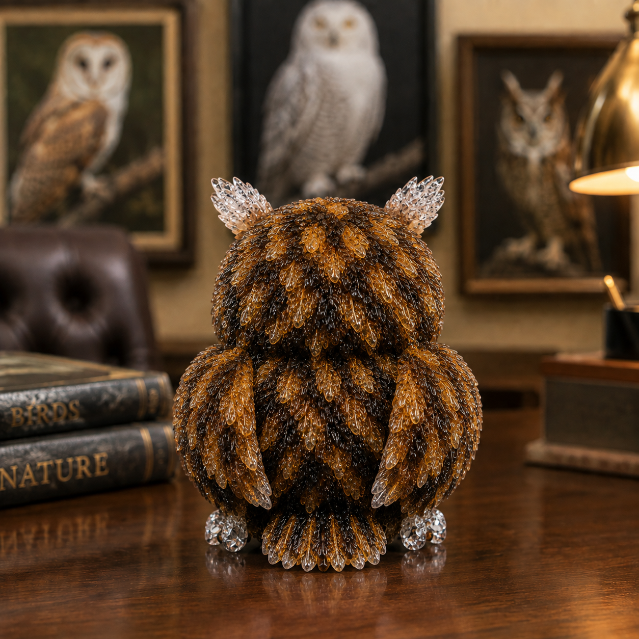 2.5" Natural Tiger’s Eye Crystal Owl Figurine – Handcrafted Macadam Epoxy