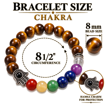 Tiger’s Eye Chakra bracelet bead and Hamsa charm measurements