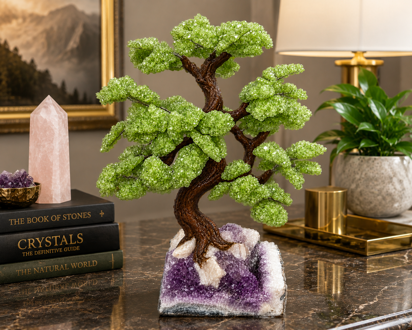 XL Aventurine Gemstone Tree on Natural Amethyst Geode