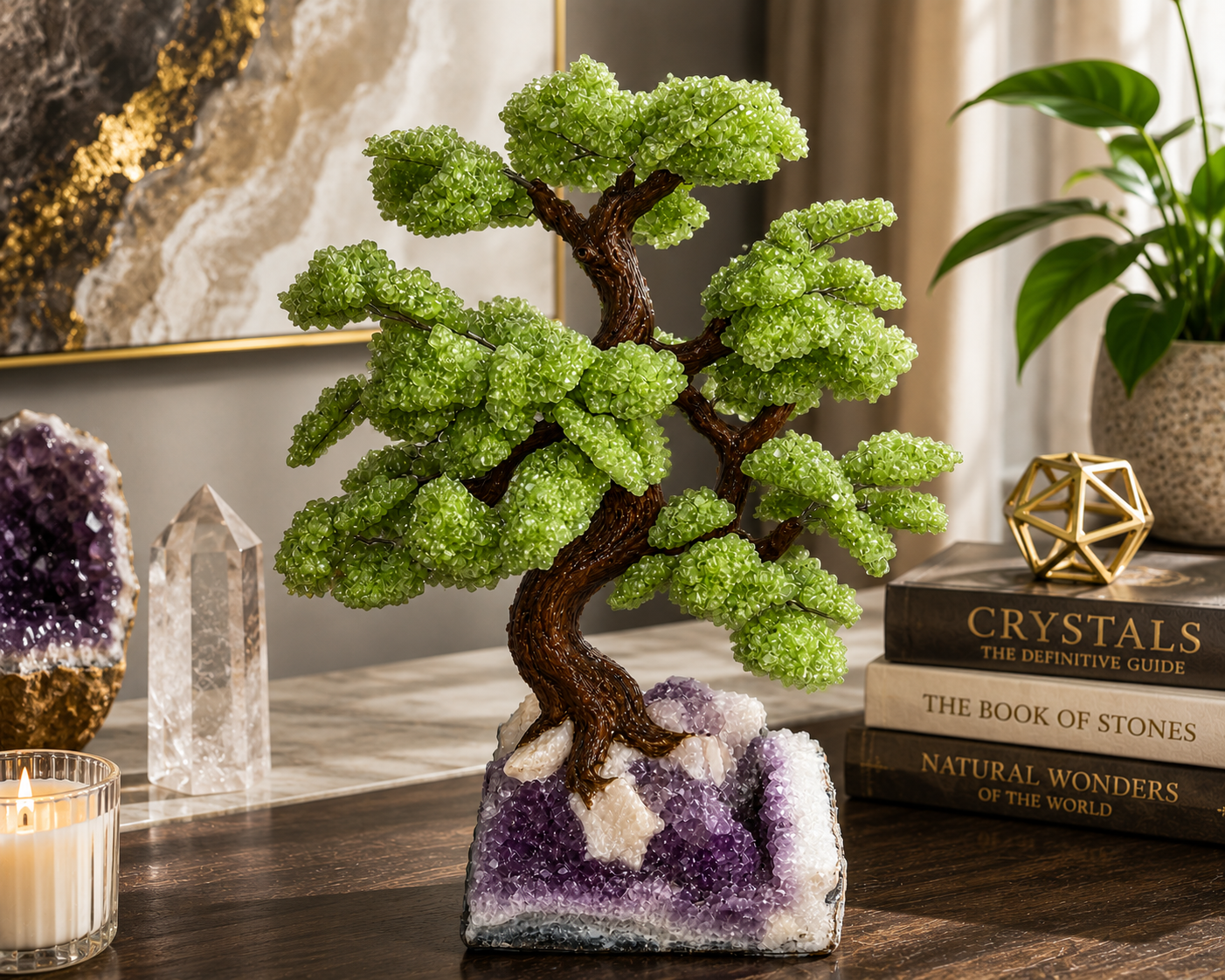 XL Aventurine Gemstone Tree on Natural Amethyst Geode