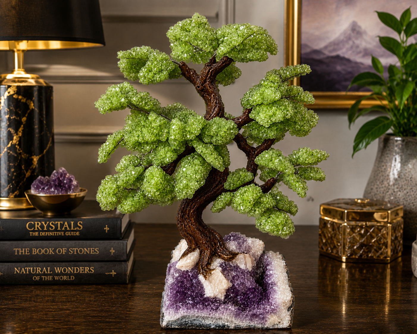 XL Aventurine Gemstone Tree on Natural Amethyst Geode