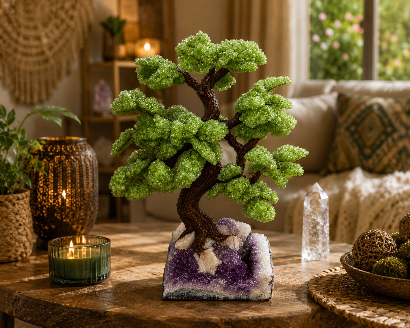XL Aventurine Gemstone Tree on Natural Amethyst Geode
