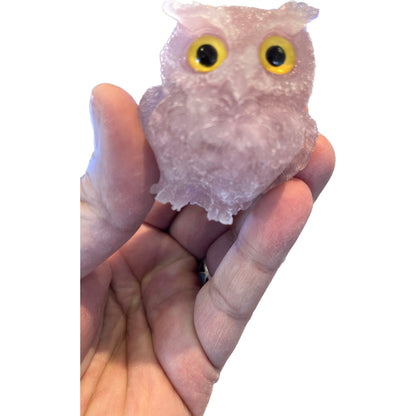 2 1/2 inch  Natural Crystal Macadam Epoxy Rose Quartz Owl