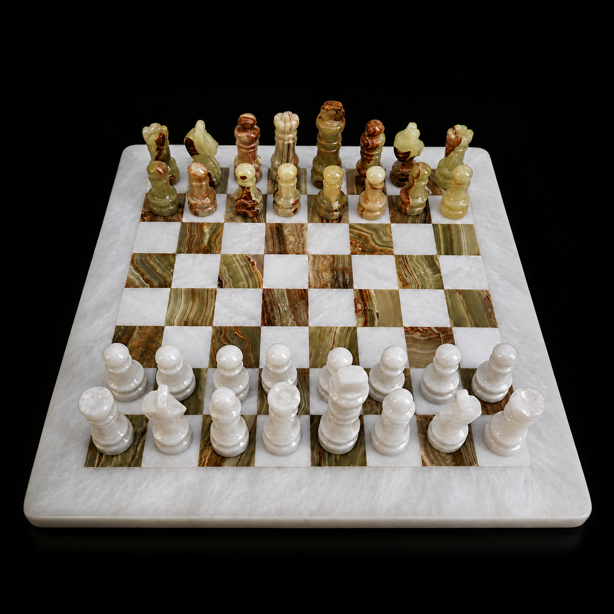 Green and White Onyx Chess Set