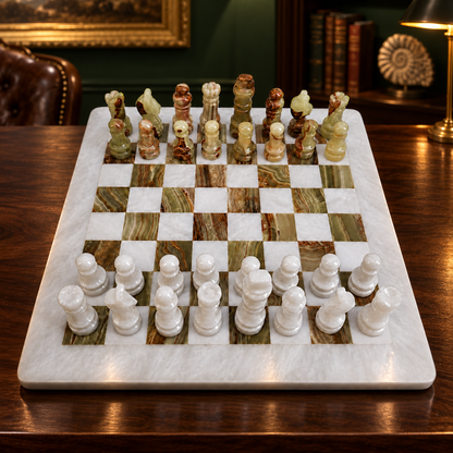 Green and White Onyx Chess Set