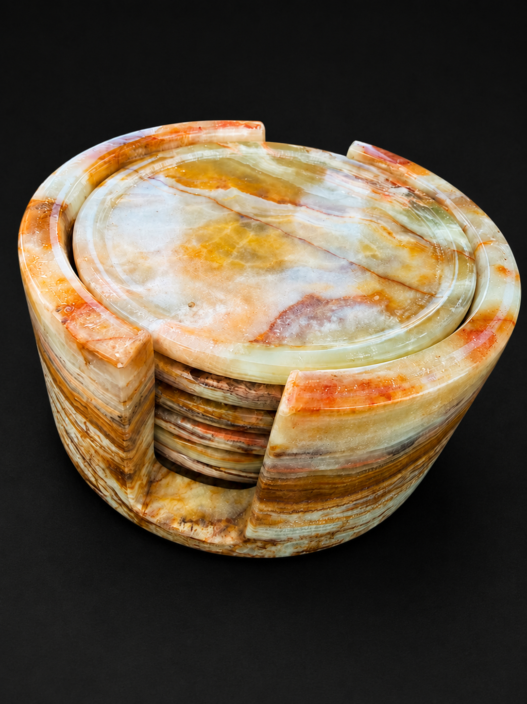 Handcrafted Natural Onyx Coaster Set with Holder – Multiple Colors