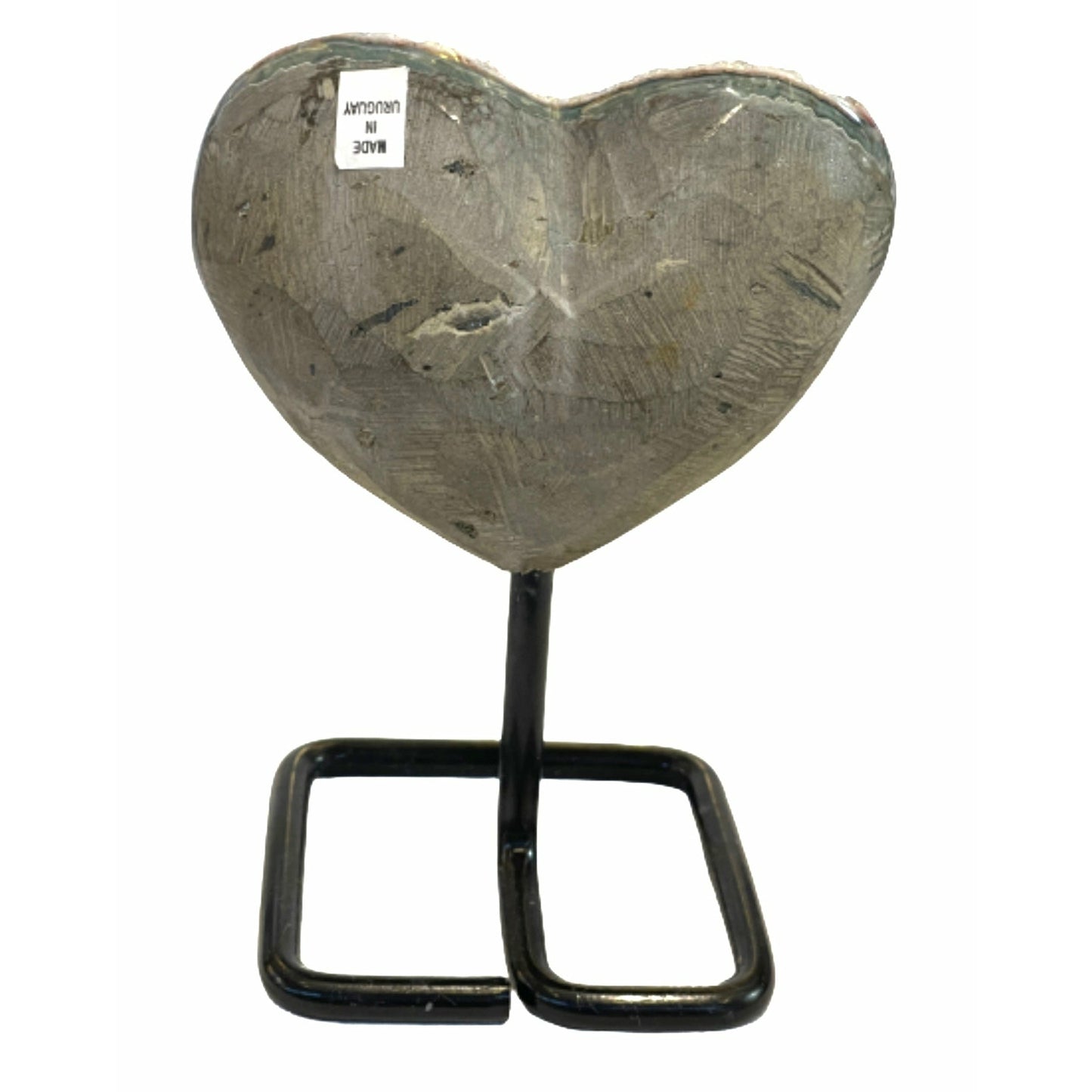 Clustered Crystal 4.5 inch Gray Amethyst Heart on a Metal Stand