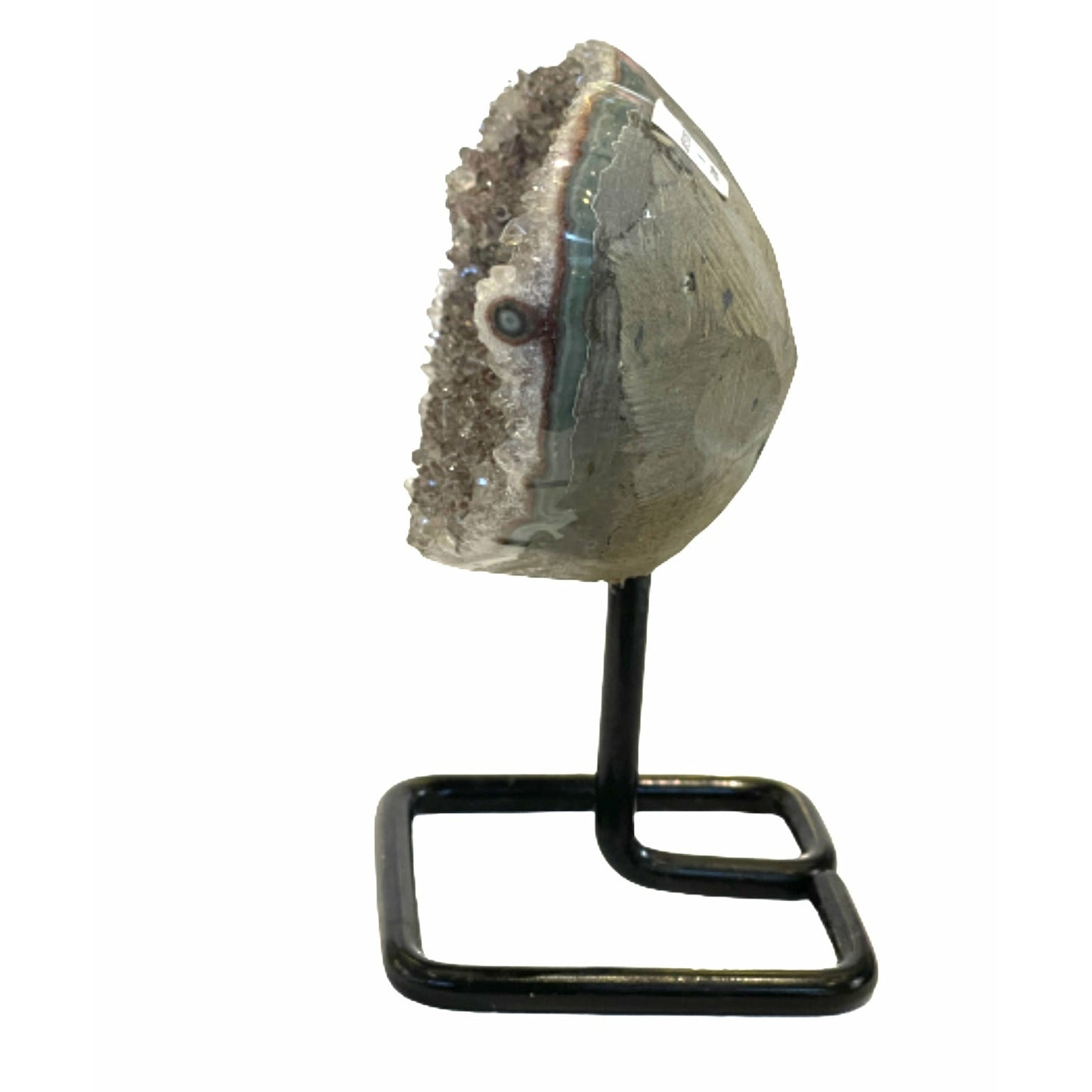 Clustered Crystal 4.5 inch Gray Amethyst Heart on a Metal Stand