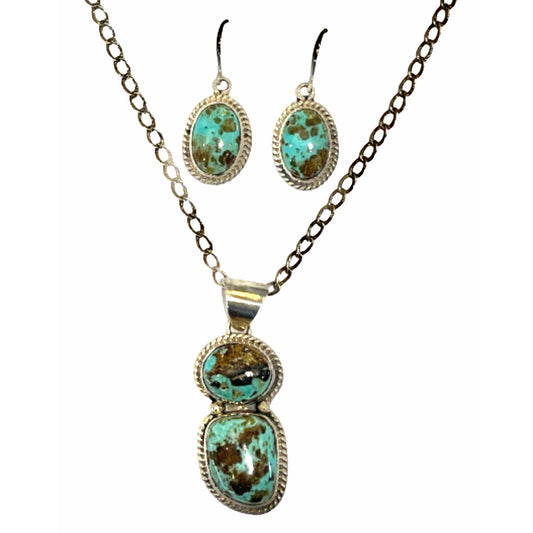 Sterling Silver Native Hand Made Boulder Turquoise Set