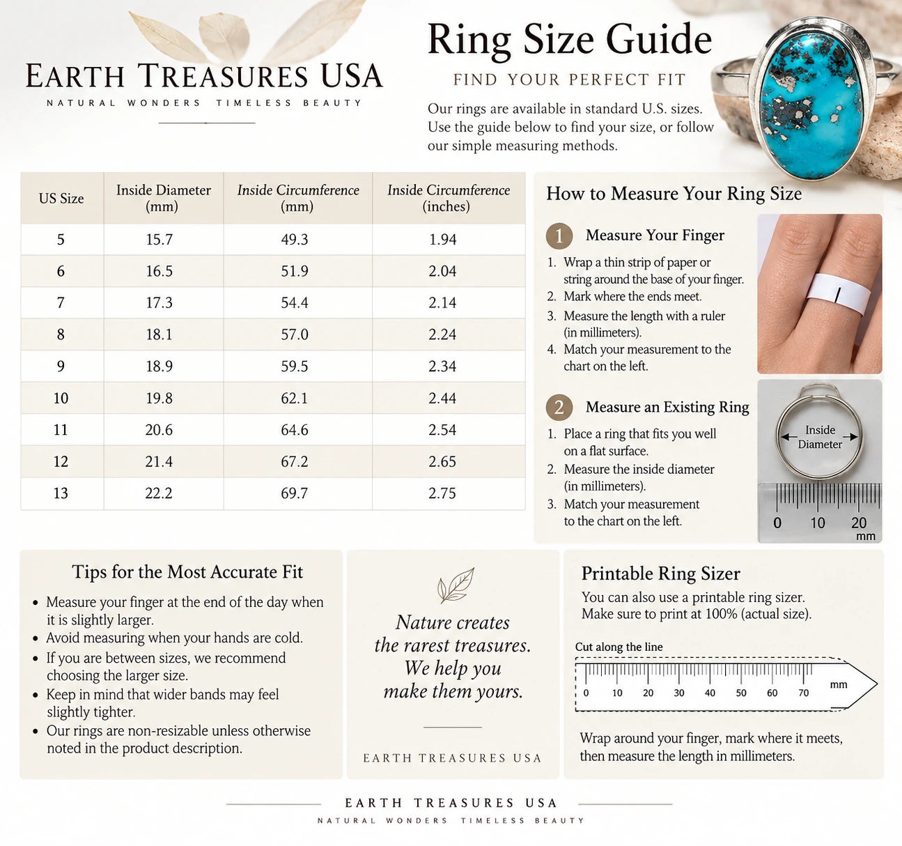 Earth Treasures USA Ring Size Guide